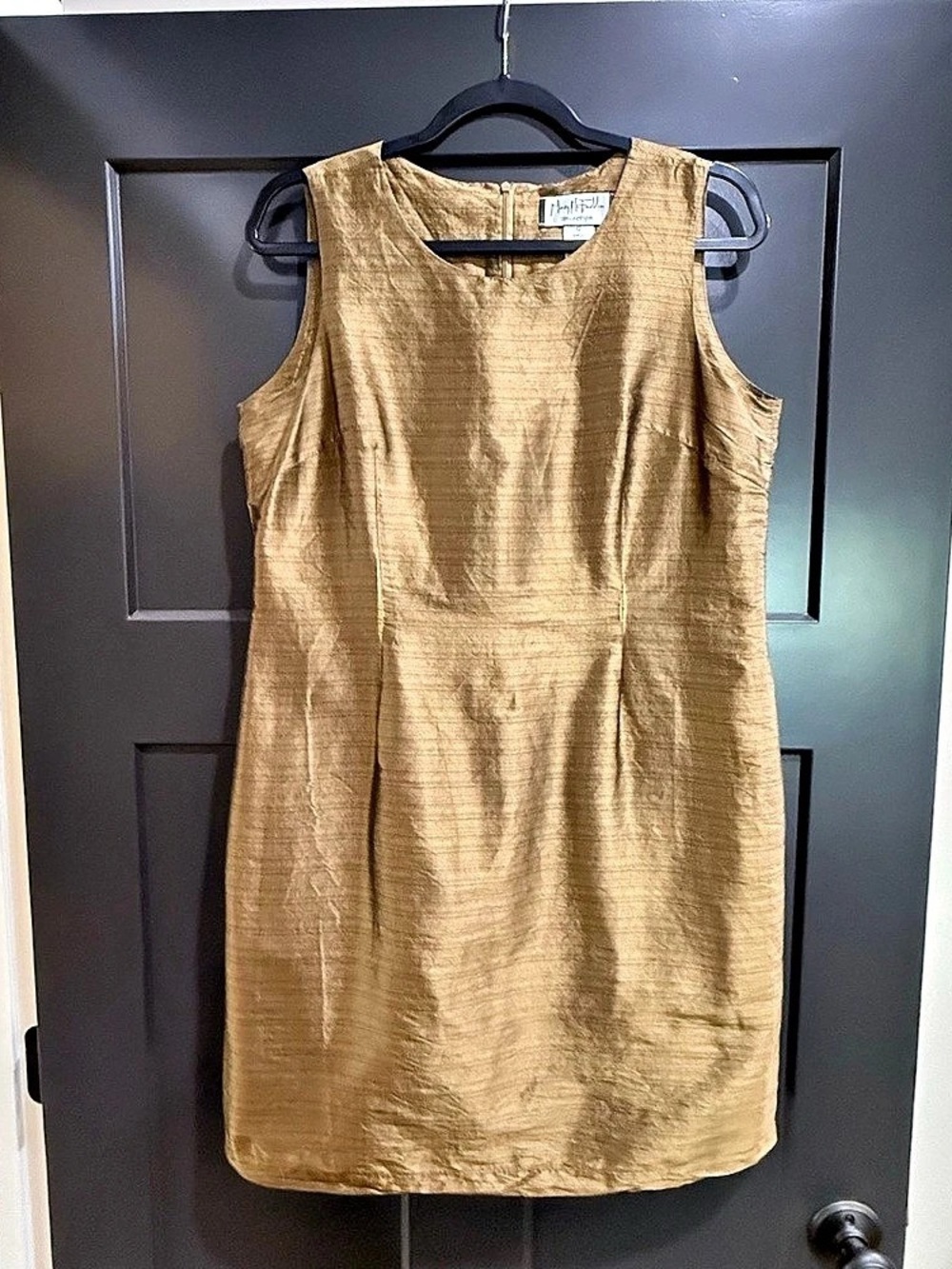 Vintage Mary McFadden Collection Sleeveless Silk Shift Dress in Gold Size 12